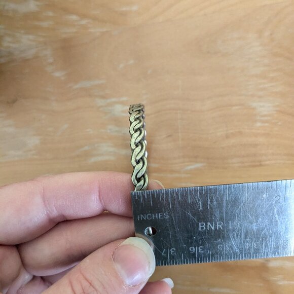 Mexico Bangle Bracelet Flat Braided Silver Tone Stackable Stacker Minimalist - Picture 8 of 8